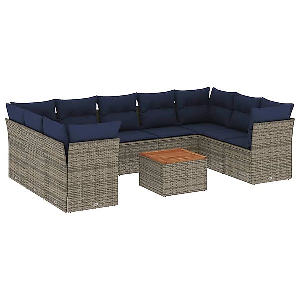 vidaXL 10-Tlg Garten-Sofagarnitur mit Kissen Grau Poly Rattan 3256138 günstig online kaufen