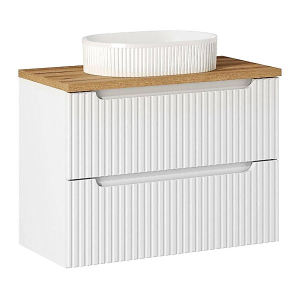 Waschtisch 80cm mit Keramikwaschbecken, weiß und Eiche, NEWPORT-56-WHITE günstig online kaufen