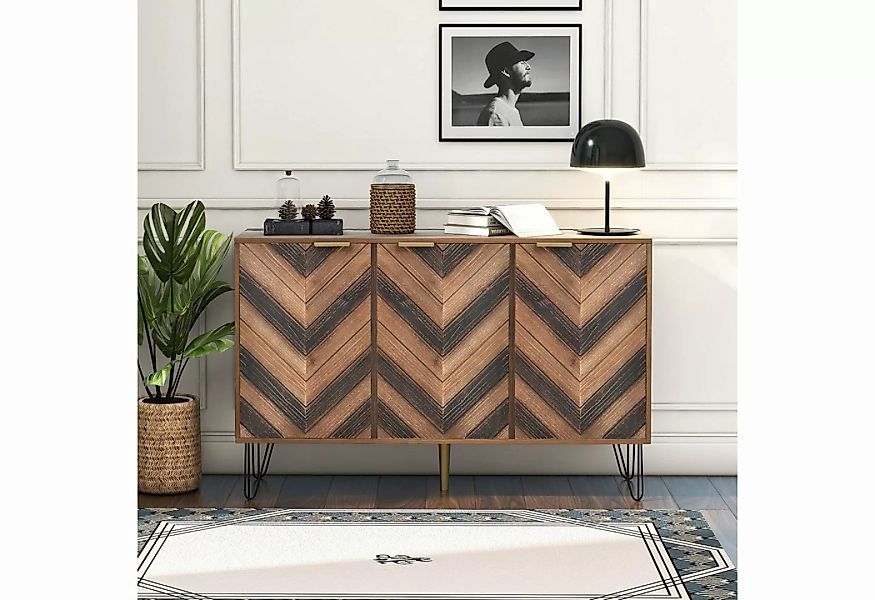 IDEASY Fächerschrank Sideboard, drei Massivholztüren, 120 x 76,5 x 38 cm, ( günstig online kaufen