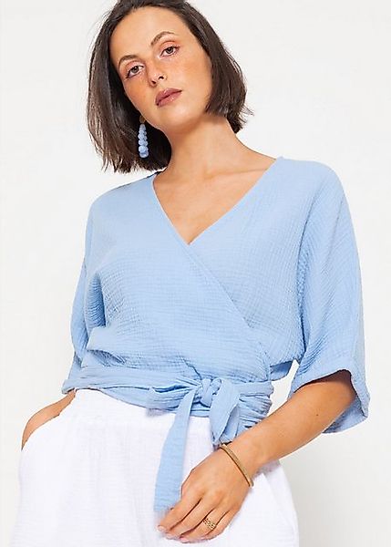 SASSYCLASSY Wickelbluse Musselin Bluse mit Bindeband günstig online kaufen