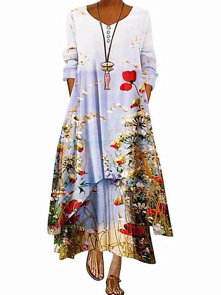 KIKI Blusenkleid Hemdkleid Damen Elegant Lang Freizeitkleid Strandkleid günstig online kaufen