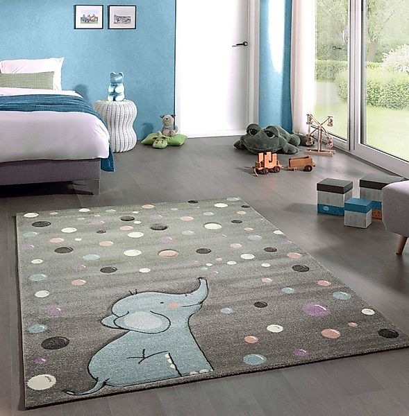 Carpetia Kinderteppich Teppich Kinderzimmer Elefant Punkte günstig online kaufen