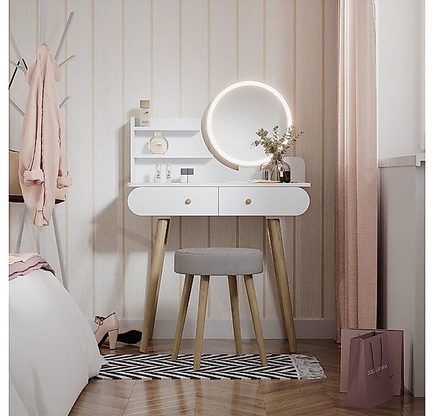 Vicco Schminktisch Edda, Weiß, 80 cm mit LED Beleuchtung und Hocker (2-St) günstig online kaufen