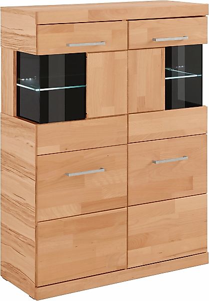 Home affaire Highboard "Ribe,85cm breit,115cm hoch, Fronten Massivholz,4 br günstig online kaufen