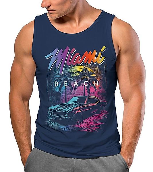 Neverless Tanktop Herren Tank-Top Miami Beach USA Oldtimer Car Palmen Print günstig online kaufen