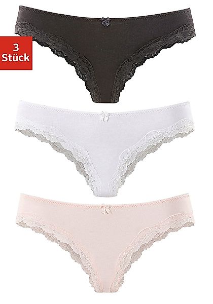 LASCANA Brasilslip, (3er-Pack), aus elastischer Baumwolle mit zarter Spitze günstig online kaufen
