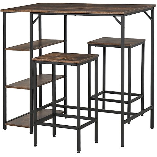 HOMCOM Bartisch-Set Stehtisch mit 2 Barhockern Braun Schwarz 109 x 60 x 100 günstig online kaufen