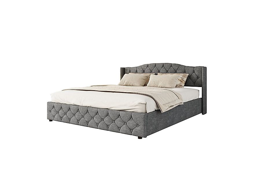 Flieks Polsterbett, Hydraulisches Doppelbett Stauraumbett Leinenbezug 180x2 günstig online kaufen