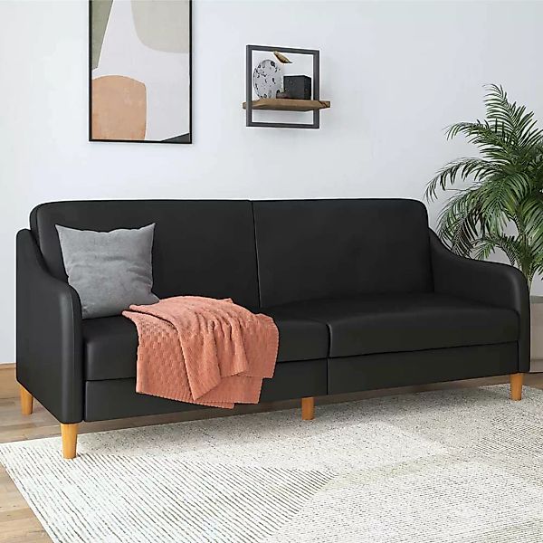 Schwarzes Kunstleder Sofa mit Schlaffunktion 195 cm breit günstig online kaufen
