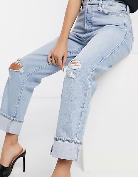 River Island – Jeans in geradem Schnitt mit Zierrissen und superhohem Bund günstig online kaufen