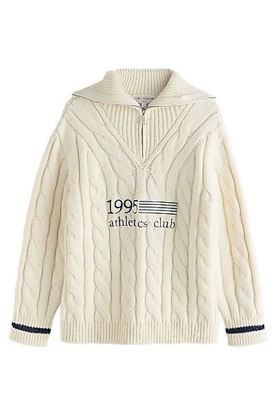 Next Troyer Reißverschlusspulli mit Zopfmuster und 1995-Grafik (1-tlg) günstig online kaufen