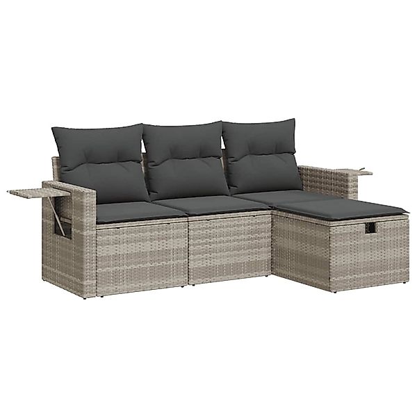 vidaXL 4-Tlg Garten-Sofagarnitur mit Kissen Hellgrau Poly Rattan 3325458 günstig online kaufen