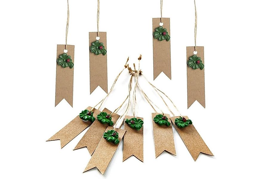 Logbuch-Verlag Dekofigur 10 Kraftpapieranhänger Fähnchen 7 x 2 cm mit Kleeb günstig online kaufen