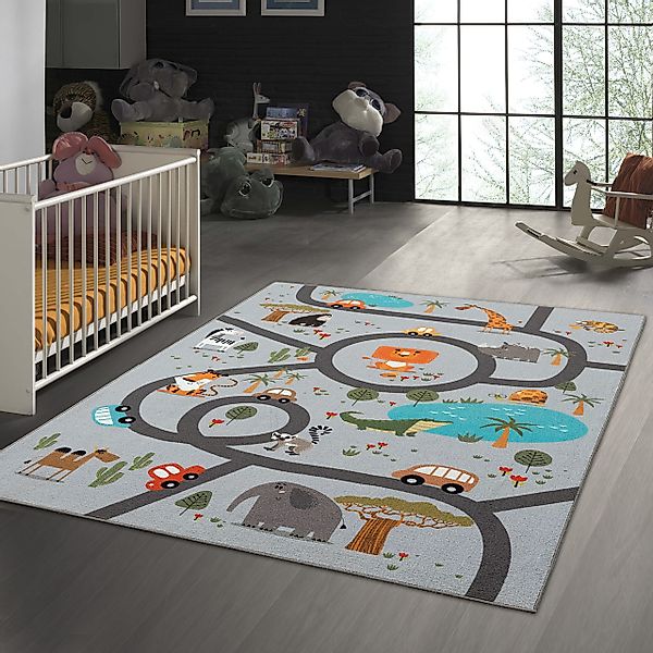 TeppichHome24 Kinderteppich Rutschfester Kinder-Straßenteppich mit Tieren günstig online kaufen