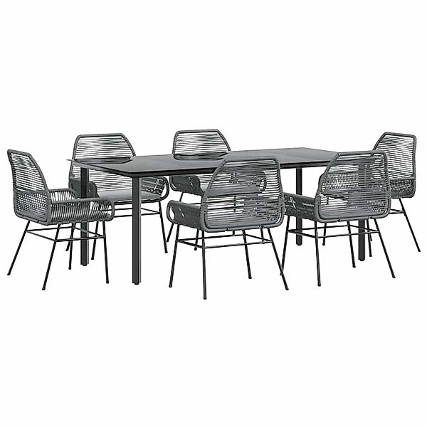 vidaXL 7-Tlg Garten-Essgruppe mit Kissen Grau Poly Rattan Glas 3334581 günstig online kaufen