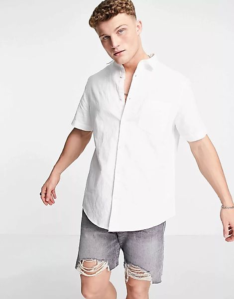 River Island – Kurzärmliges Leinenhemd in Weiß günstig online kaufen