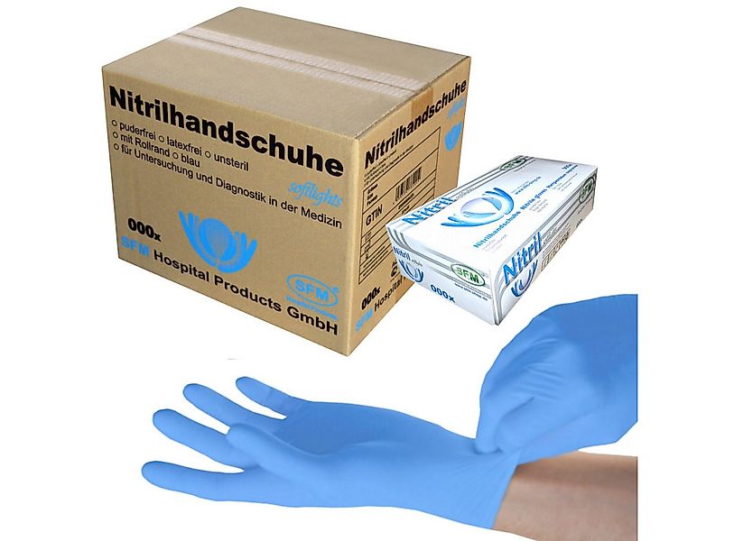 SFM ® Nitril-Handschuhe SOFTLIGHTS : puderfrei F-tex blau Einmalhandschuhe günstig online kaufen