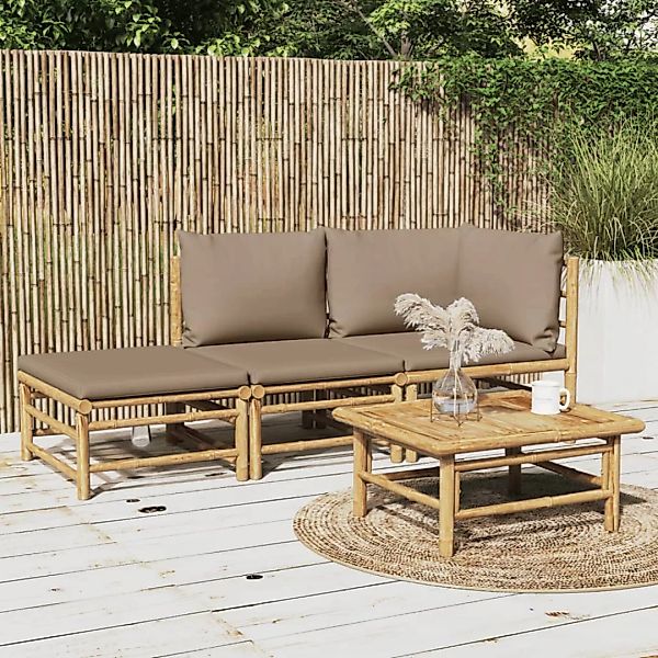 Vidaxl 3-tlg. Garten-lounge-set Mit Taupe Kissen Bambus günstig online kaufen