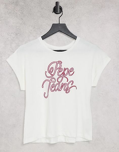 Pepe Jeans – Alberta – T-Shirt in Weiß mit großem Logo auf der Vorderseite- günstig online kaufen