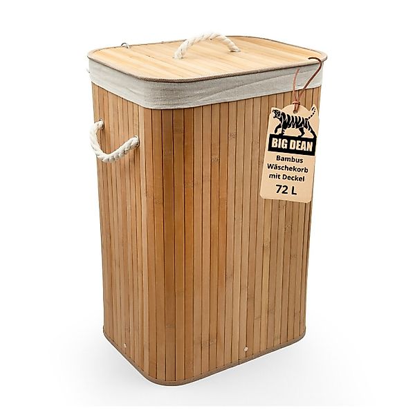 BigDean Wäschebox Bambus 72L Wäschesammler Wäschetruhe Wäschetonne Wäscheko günstig online kaufen
