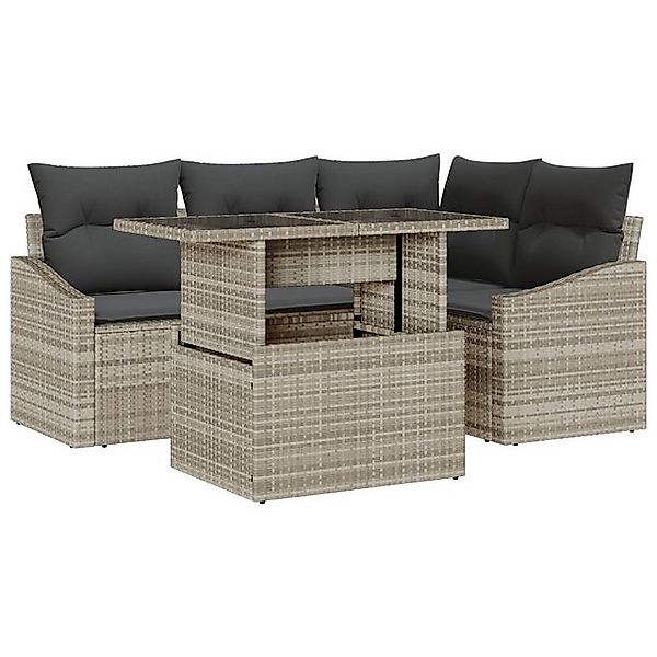 vidaXL Loungesofa 5-teiliges Garten-Sofa-Set mit Kissen in Hellgrau aus Pol günstig online kaufen