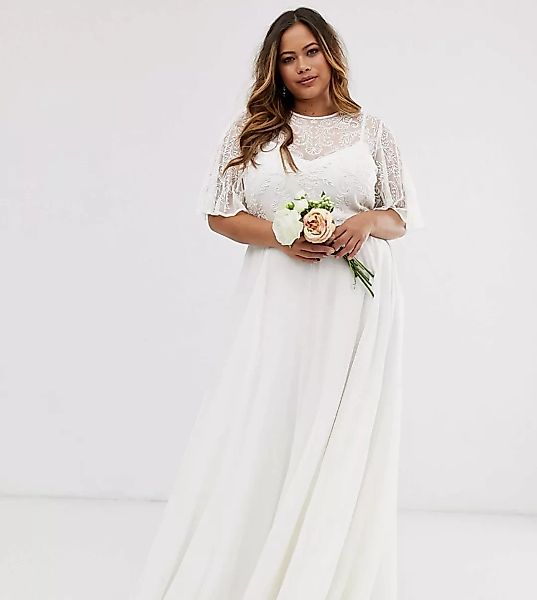 ASOS EDITION Curve – Hochzeitskleid mit verziertem Oberteil-Weiß günstig online kaufen