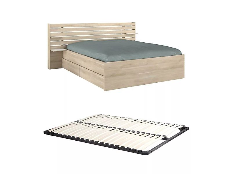 Bett mit Stauraum - 160 x 200 cm - Holzfarben + Lattenrost - TENALIA II günstig online kaufen