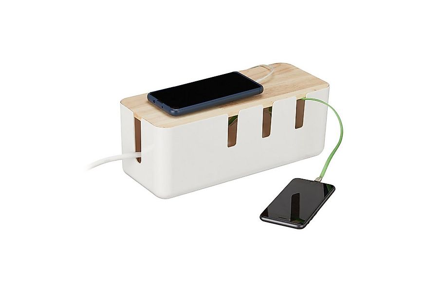 relaxdays Kabelbox mit Holzdeckel, weiß günstig online kaufen