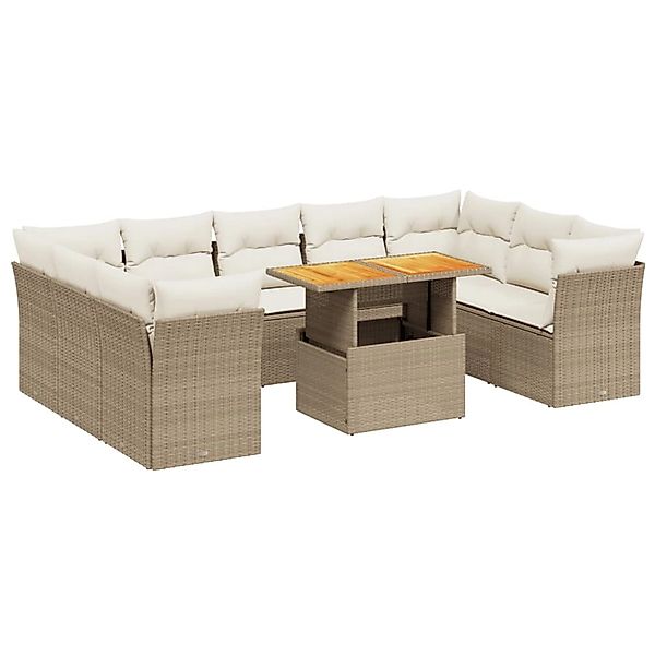 vidaXL 10-tlg Garten-Sofagarnitur mit Kissen Beige Poly Rattan Modell 243 günstig online kaufen