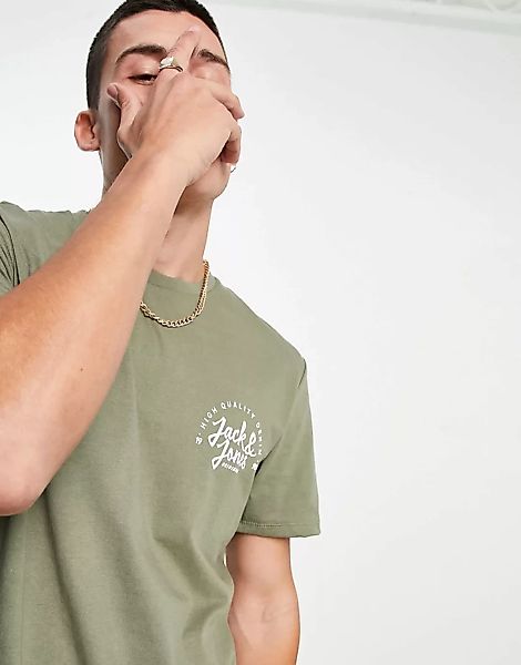 Jack & Jones Originals – T-Shirt in Khaki mit rundem Logo-Grün günstig online kaufen