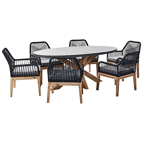 Beliani Gartentisch Set ORISTANO Grau Schwarz Heller Holzfarbton günstig online kaufen