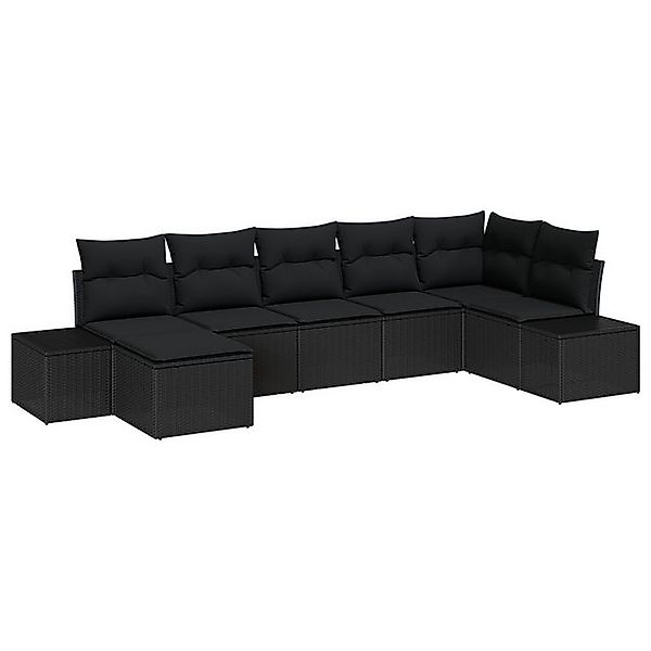 vidaXL Loungesofa 7-teiliges Garten-Sofa-Set mit Kissen Schwarz Poly-Rattan günstig online kaufen