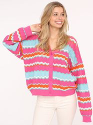 Zwillingsherz Strickjacke Wellen-Muster, Langarm, V-Ausschnitt, Baumwolle, günstig online kaufen