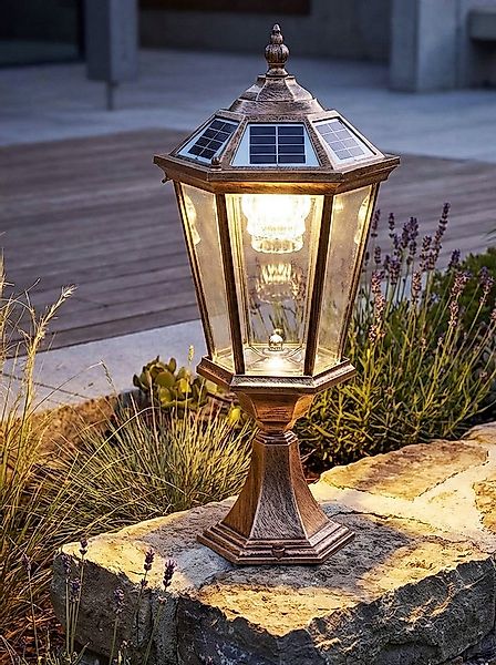 Arnusa LED Solarleuchte Sockelleuchte Außenleuchte Kupferoptik kabellos Akk günstig online kaufen