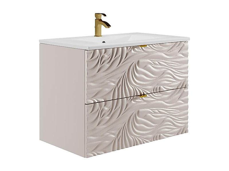 Badezimmermöbel hängend strukturiert mit Einbauwaschbecken - Beige - 80 cm günstig online kaufen