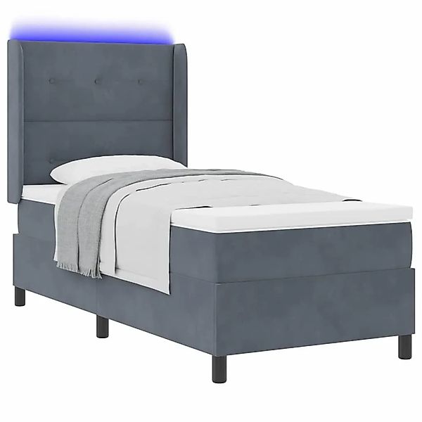 vidaXL Boxspringbett mit Matratze mit LED Dunkelgrau 90 x 200 cm Samt 33438 günstig online kaufen