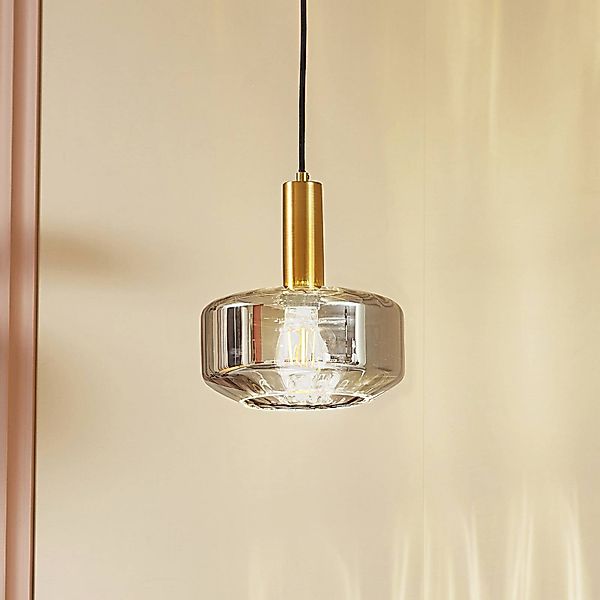 Lindby Hängeleuchte Hildur, Ø 22 cm, 1-flg., rauchgrau, Glas günstig online kaufen