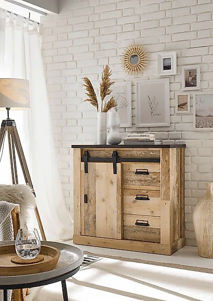 Home affaire Kommode »SHERWOOD«, Holz Dekor, mit Scheunentorbeschlag und Ap günstig online kaufen