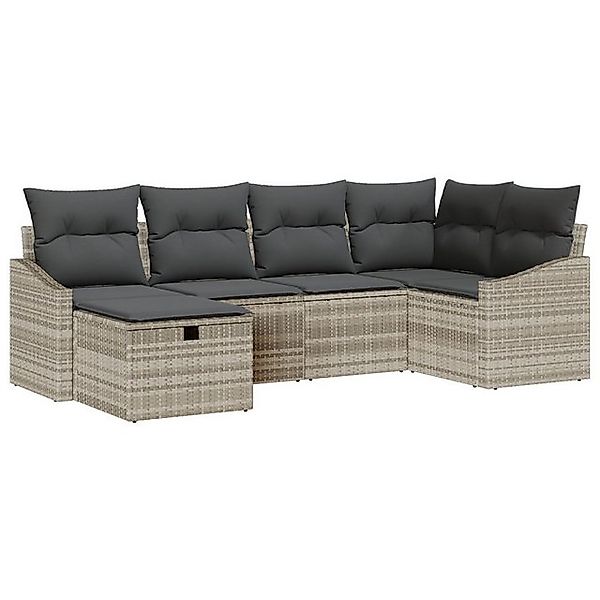 vidaXL Loungesofa 6-teiliges Garten-Sofaset mit Kissen in Hellgrau Poly-Rat günstig online kaufen