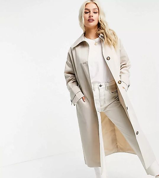 ASOS DESIGN Petite – Langer Trenchcoat in Stone-Weiß günstig online kaufen