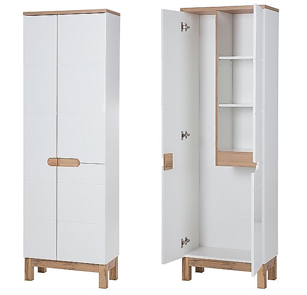 Lomadox Hochschrank SOLNA-56 weiß mit Wotaneiche 60x187x33cm günstig online kaufen