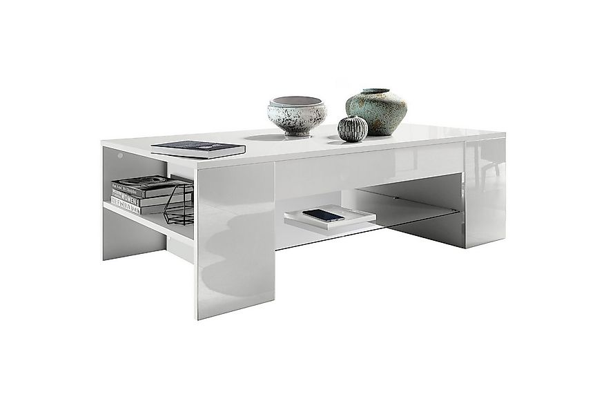 Vladon Couchtisch Clip (Wohnzimmertisch, mit 2 Seitenfächern und 1 Glasplat günstig online kaufen