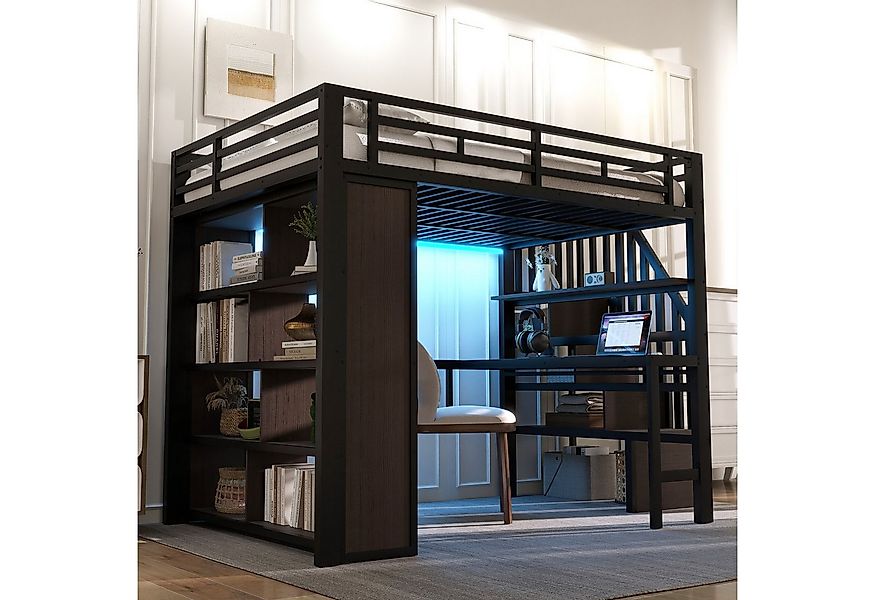 REDOM Hochbett mit robustem Eisenrahmen, LED-Beleuchtung (mit Schreibtisch, günstig online kaufen
