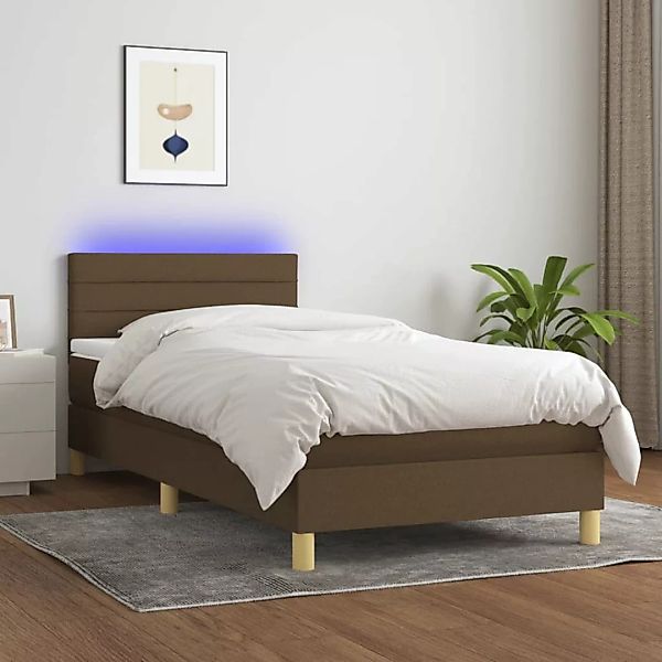 vidaXL Boxspringbett Boxspringbett mit Matratze LED Dunkelbraun 100x200 cm günstig online kaufen