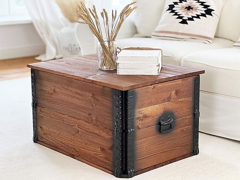 Holztruhe dunkelbraun mit Deckel und Griffen im Vintage-Look günstig online kaufen