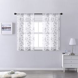 Qelus Vorhang Weiß Transparent mit Blattstickerei günstig online kaufen