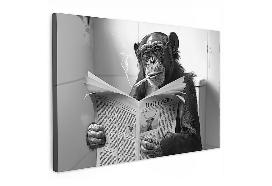 OneMillionCanvasses® Leinwandbild Schimpanse - Affe - Zeitung - Toilette - günstig online kaufen