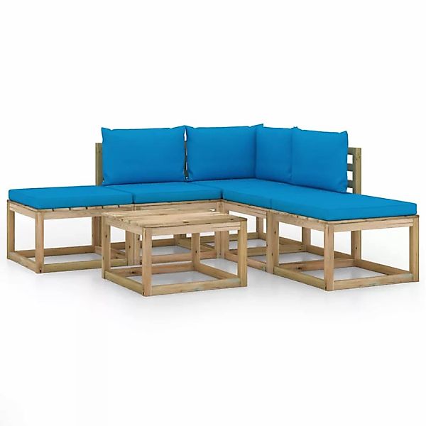 6-tlg. Garten-lounge-set Mit Hellblauen Kissen günstig online kaufen