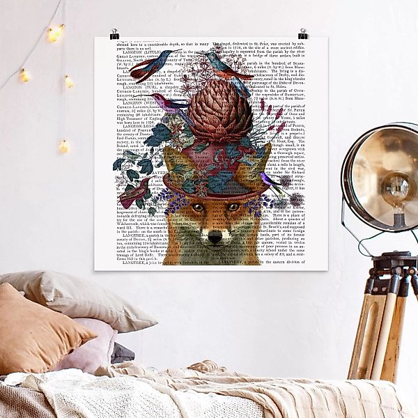 Poster Tiere - Quadrat Vogelfänger - Fuchs mit Artischocke günstig online kaufen