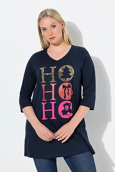 Ulla Popken Longshirt Longshirt Ho Ho Ho A-Linie V-Ausschnitt Langarm günstig online kaufen